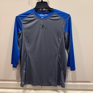 Nike Men's Long Sleeve Blue and Gray Tee - Pro Combat, Dry fit